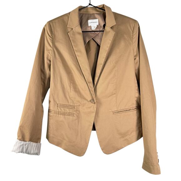 Club Monaco Tan Notched Lapel Blazer Cotton Blend Single Breasted Work Size 2 - Picture 1 of 9
